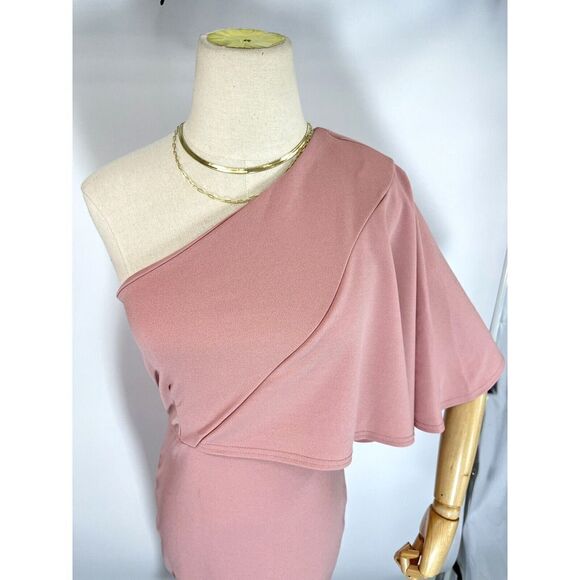 Club L London Size 6 US Pink One Shoulder Drape Sleeve Midi Dress Party - Picture 13 of 14